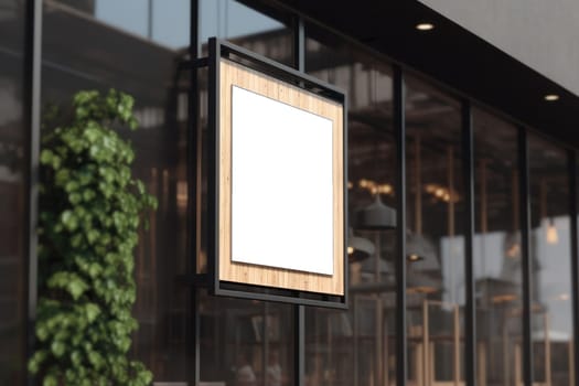 Mockup outdoor wall store shop sign outside restaurant.