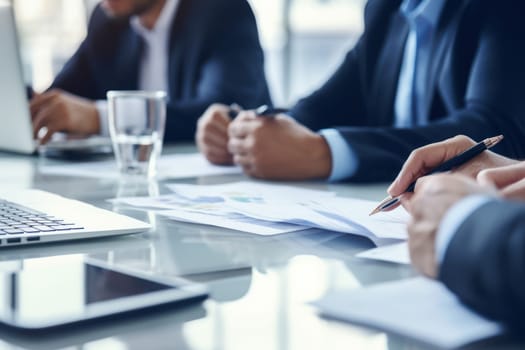 Close up of a businessman hands during a meeting.