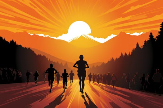 Colorful Running marathon poster, people run, colorful poster. illustration.