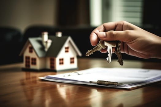 Real Estate Agent Giving Couple Key to a New House.