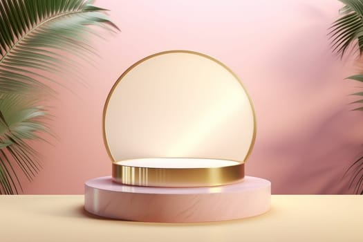 3d render footage scene mockup of marble and pink Round marble podium.
