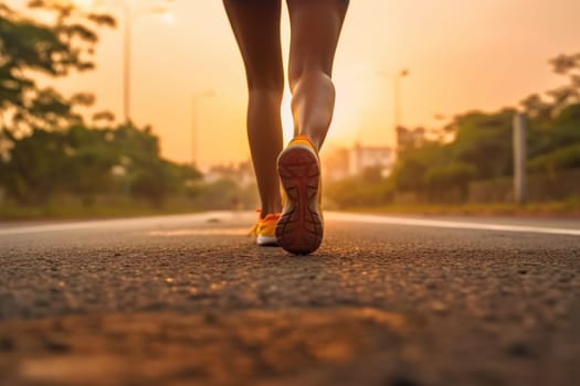 Female jogging training on country road.