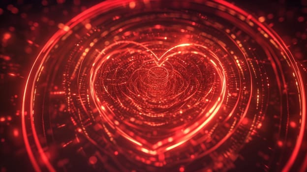 Red heart symbol made of Time Loop. Generative AI.