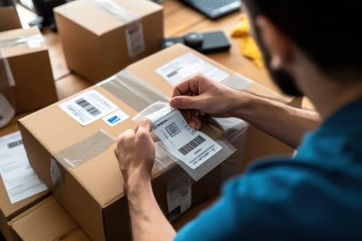 Close up Using stickers to label packages for shipping Documents Checklist Generative AI.