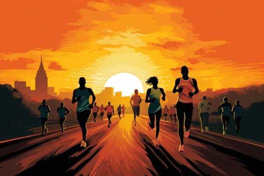 Colorful Running marathon poster, people run, colorful poster. illustration.