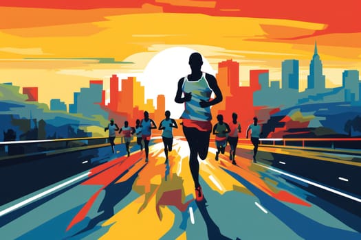 Colorful Running marathon poster, people run, colorful poster. illustration.
