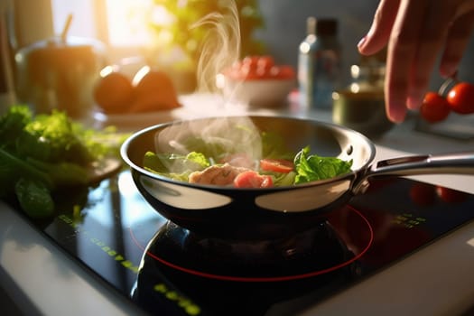 Woman is cooking in home kitchen Close up hands.