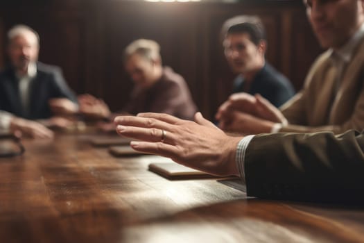 Close up of a businessman hands during a meeting.