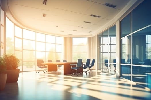 Beautiful blurred background of a light modern office interior with panoramic windows.