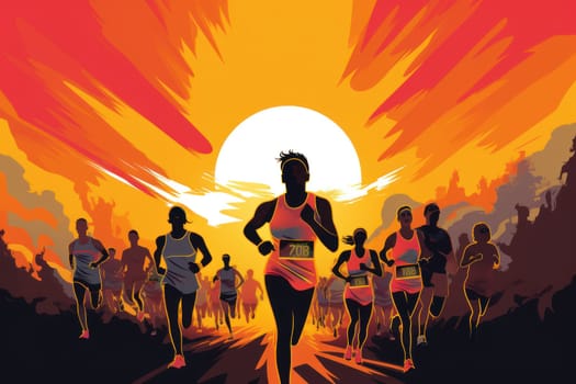 Colorful Running marathon poster, people run, colorful poster. illustration.