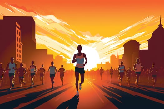 Colorful Running marathon poster, people run, colorful poster. illustration.