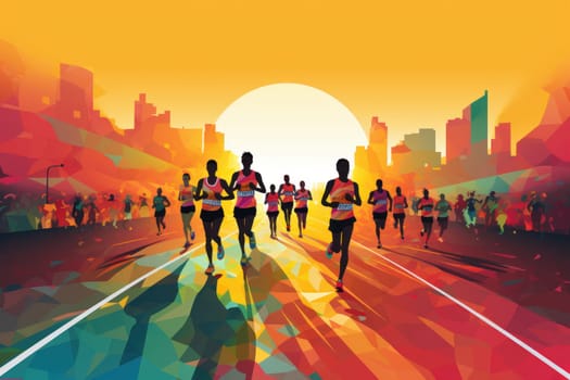 Colorful Running marathon poster, people run, colorful poster. illustration.
