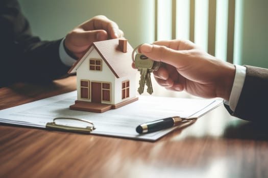 Real Estate Agent Giving Couple Key to a New House.