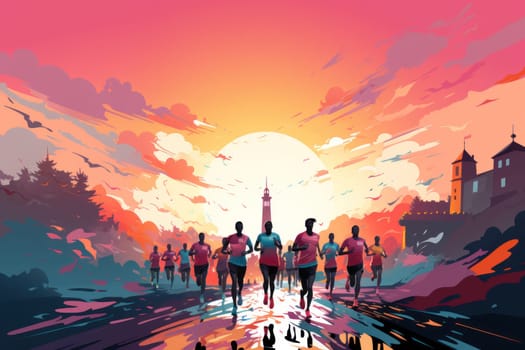 Colorful Running marathon poster, people run, colorful poster. illustration.