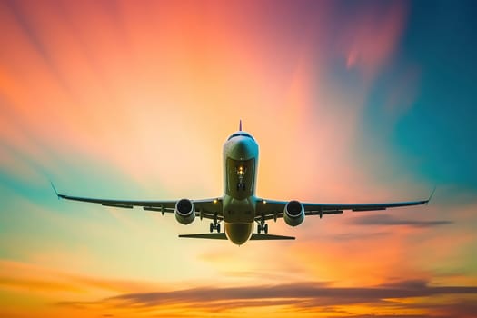 Passenger Airplane Flying with beautiful sky.