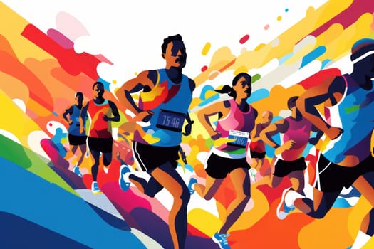 Colorful Running marathon poster, people run, colorful poster. illustration.