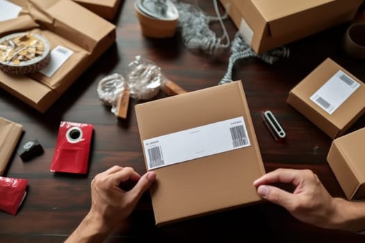 Close up Using stickers to label packages for shipping Documents Checklist Generative AI.