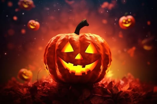 Halloween background with Evil Pumpkin. Spooky scary dark Night Halloween banner background concept.