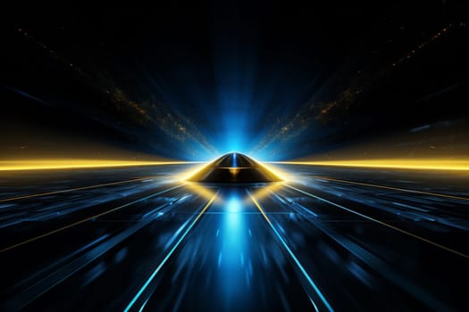 Black background with yellow and blue neon laser lines, futuristic style, with soft sunlight render. generative ai.