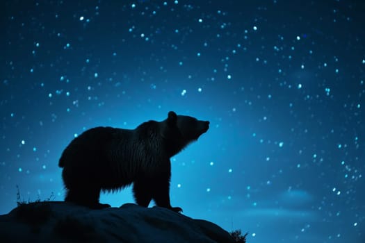 Bear leaps in the vast starry sky, with dynamic composition, starry background, AI Generative.