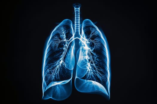 X-ray human lungs with cystic fibrosis, medical concept. Generative AI.