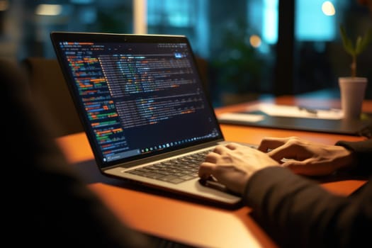 Close up of Computer programmer working on laptop.