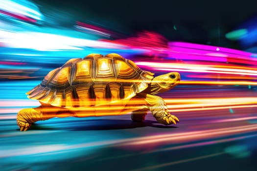 A turtle that fast runs in blur background .generative AI.