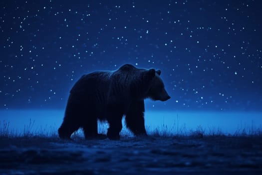 Bear leaps in the vast starry sky, with dynamic composition, starry background, AI Generative.