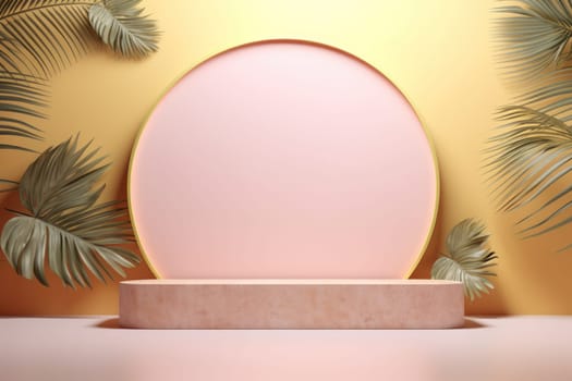 3d render footage scene mockup of marble and pink Round marble podium.