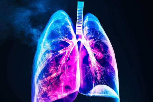 X-ray human lungs with cystic fibrosis, medical concept. Generative AI.