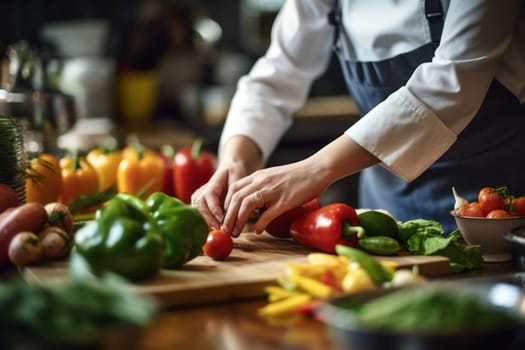 Woman is cooking in home kitchen Close up hands.