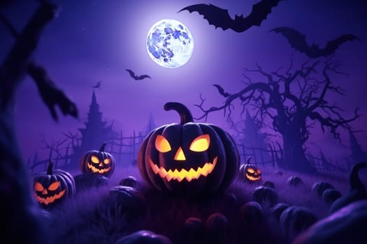 Halloween background with Evil Pumpkin. Spooky scary dark Night Halloween banner background concept.