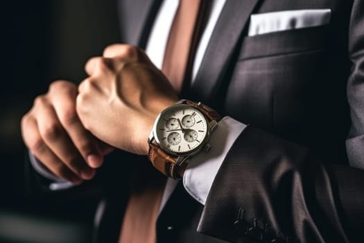 Businessman checking time from watch.