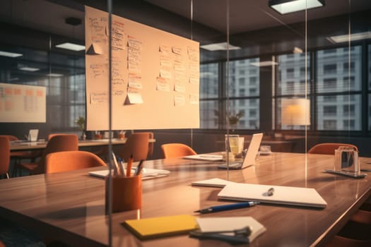 Blurred background of a whiteboard with project plans and timelines in office.