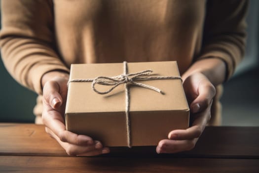 Online shopping young start small business in a cardboard box at work Generative AI.