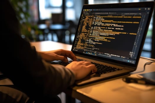 Close up of Computer programmer working on laptop.