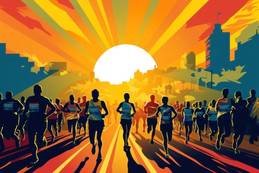 Colorful Running marathon poster, people run, colorful poster. illustration.