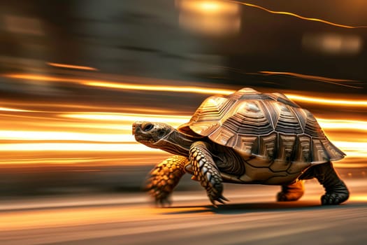 A turtle that fast runs in blur background .generative AI.