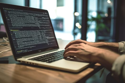 Close up of Computer programmer working on laptop.