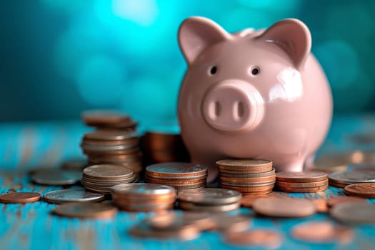 piggy bank money coins saving, financial investment and budget concept, . generative ai.