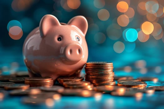 piggy bank money coins saving, financial investment and budget concept, . generative ai.