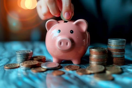piggy bank money coins saving, financial investment and budget concept, . generative ai.