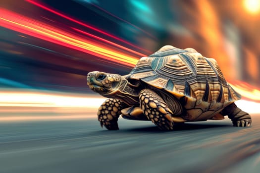 A turtle that fast runs in blur background .generative AI.