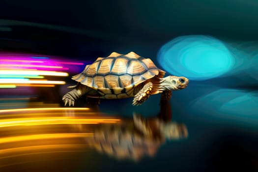 A turtle that fast runs in blur background .generative AI.