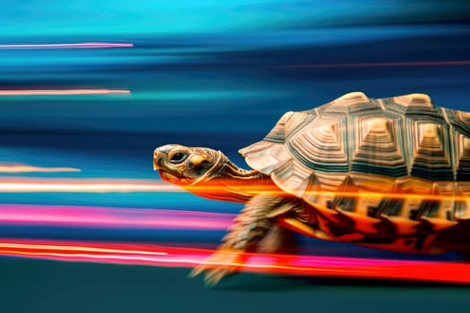 A turtle that fast runs in blur background .generative AI.