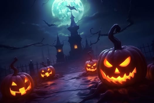 Halloween background with Evil Pumpkin. Spooky scary dark Night Halloween banner background concept.