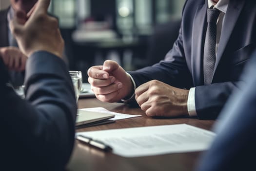 Close up of a businessman hands during a meeting.