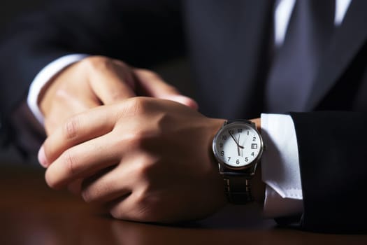 Businessman checking time from watch.