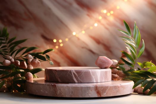 3d render footage scene mockup of marble and pink Round marble podium.