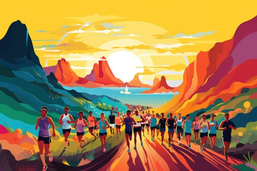 Colorful Running marathon poster, people run, colorful poster. illustration.